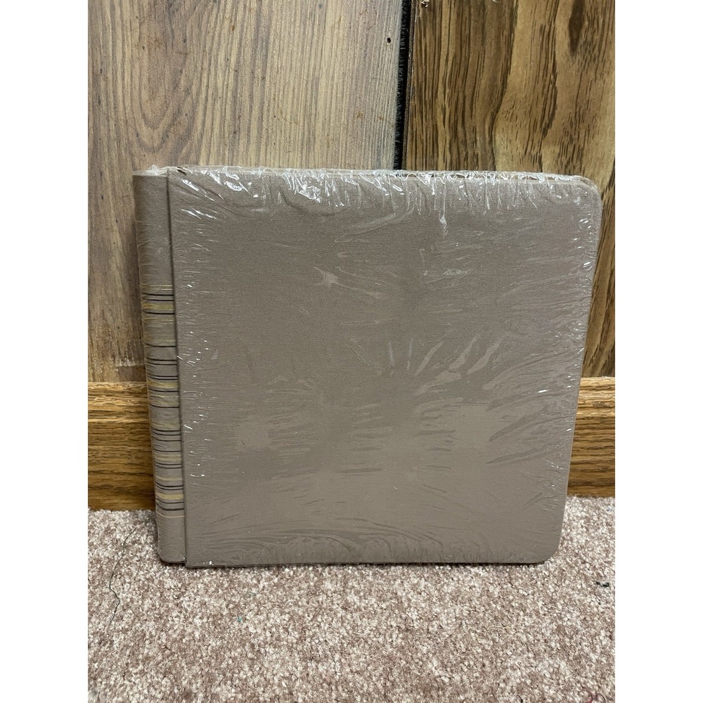 Creative Memories Tan Coffee Khaki 7x7 Album Gold Foil Stripe Spine 12 Pages